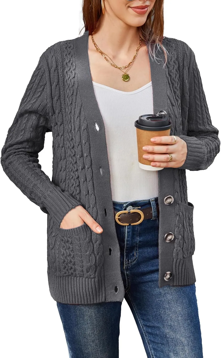 Womens Cardigan Sweaters Cable Knit Sweater 2025 Fall Winter Chunky Open Front Button Down Coats with Pockets