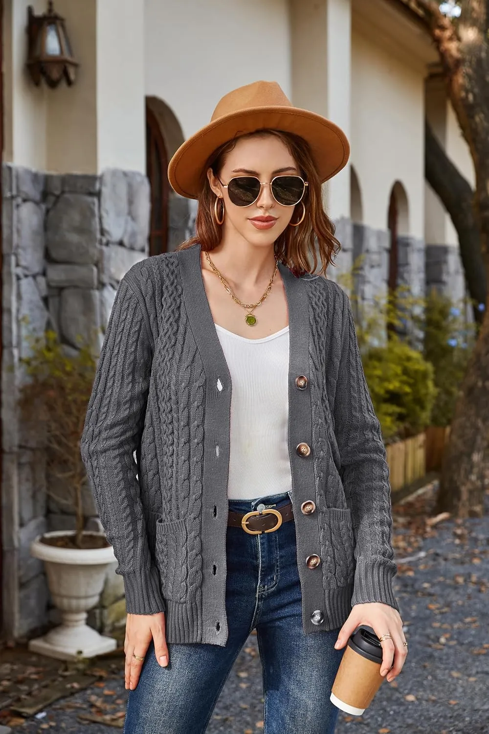 Womens Cardigan Sweaters Cable Knit Sweater 2025 Fall Winter Chunky Open Front Button Down Coats with Pockets