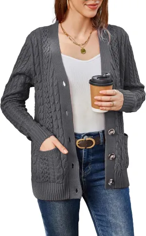 Womens Cardigan Sweaters Cable Knit Sweater 2025 Fall Winter Chunky Open Front Button Down Coats with Pockets