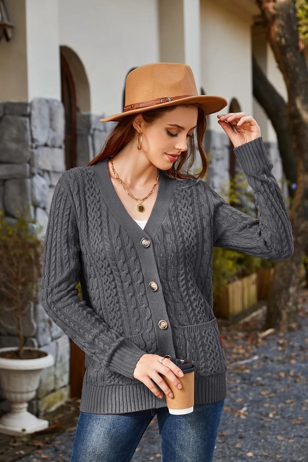 Womens Cardigan Sweaters Cable Knit Sweater 2025 Fall Winter Chunky Open Front Button Down Coats with Pockets
