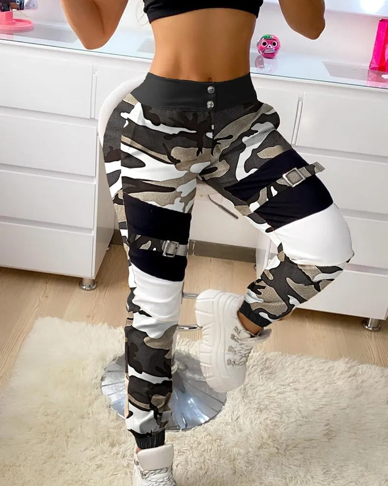 Women's Casual Camouflage Print Cargo Pants - Fashionable and Comfortable