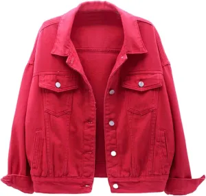 Womens Casual Cute Solid Long Sleeve Denim Jean Trucker Jacket Coat Outerwear