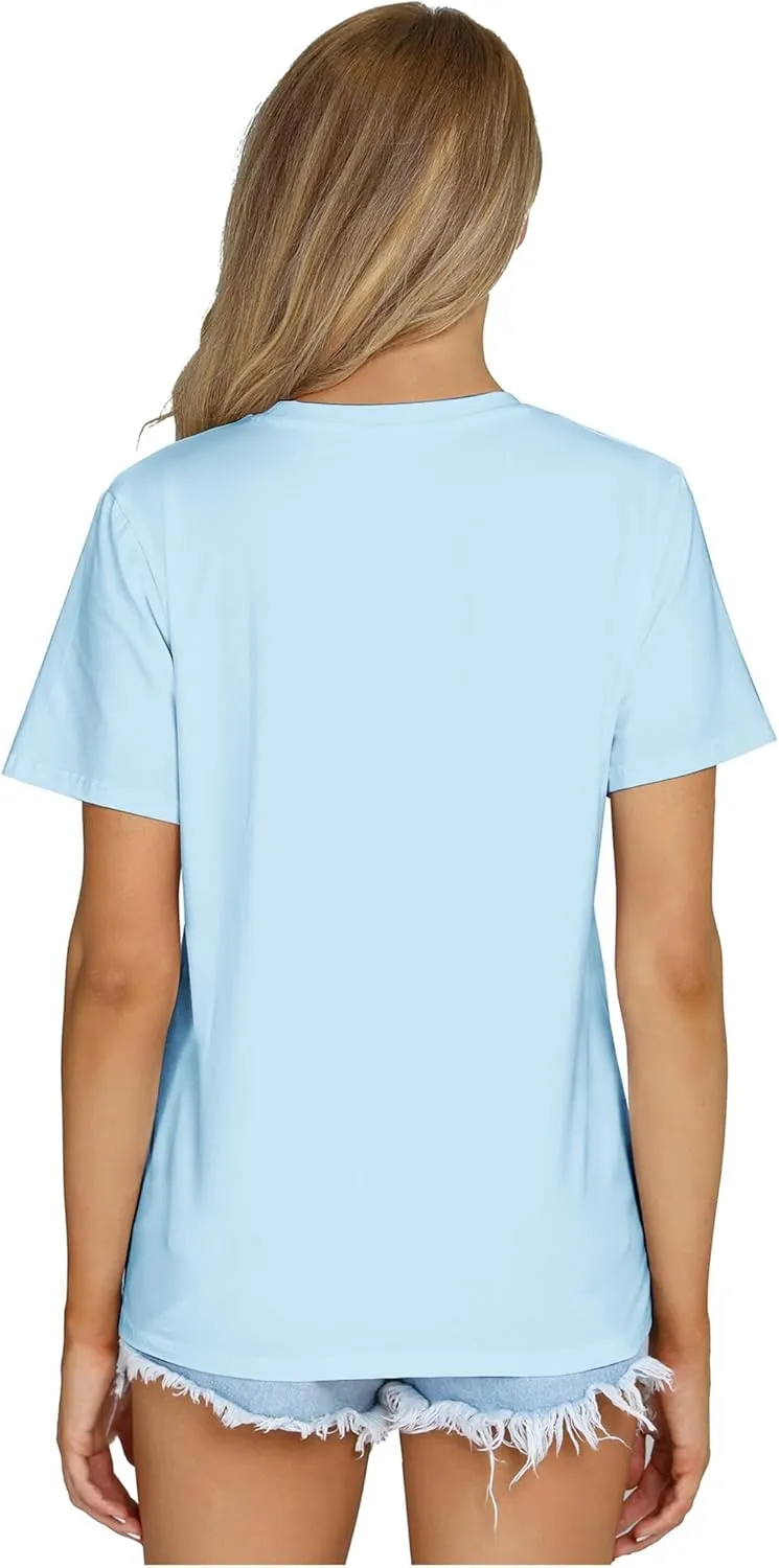 Women's Casual Loose Short Sleeve Crewneck T-Shirts Solid Color Basic Summer Tops