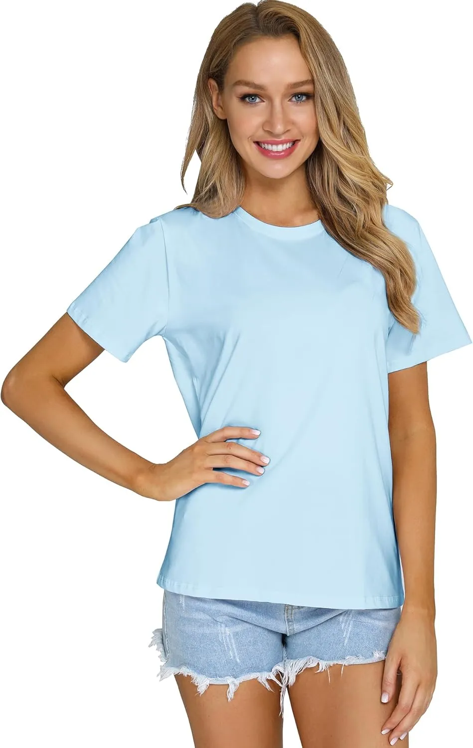 Women's Casual Loose Short Sleeve Crewneck T-Shirts Solid Color Basic Summer Tops