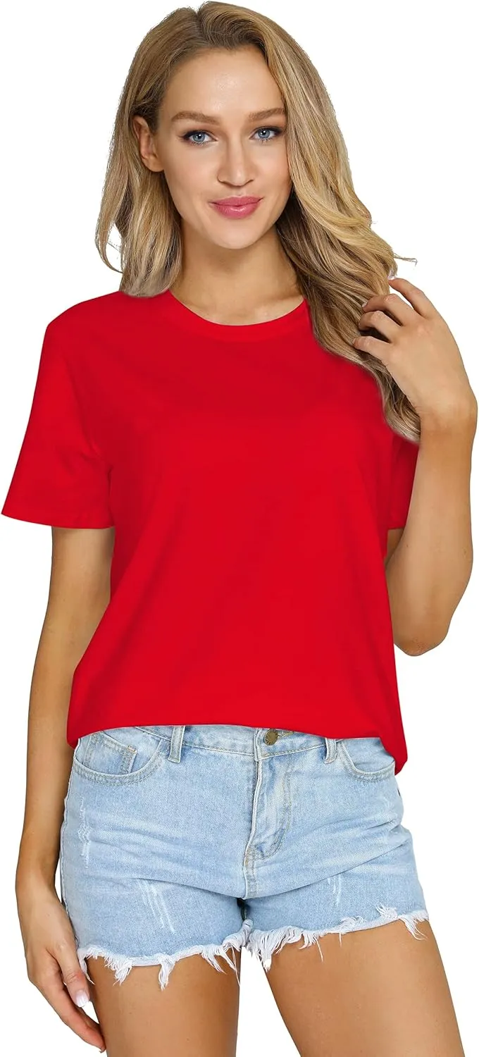 Women's Casual Loose Short Sleeve Crewneck T-Shirts Solid Color Basic Summer Tops