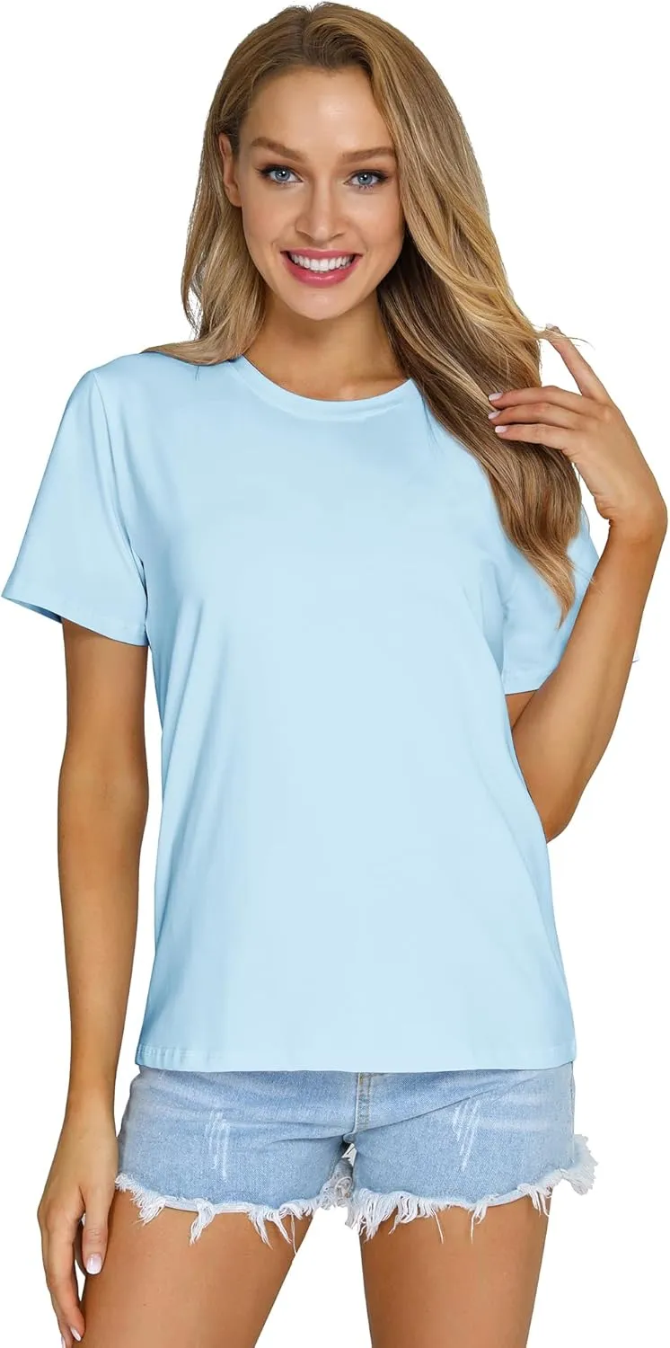 Women's Casual Loose Short Sleeve Crewneck T-Shirts Solid Color Basic Summer Tops