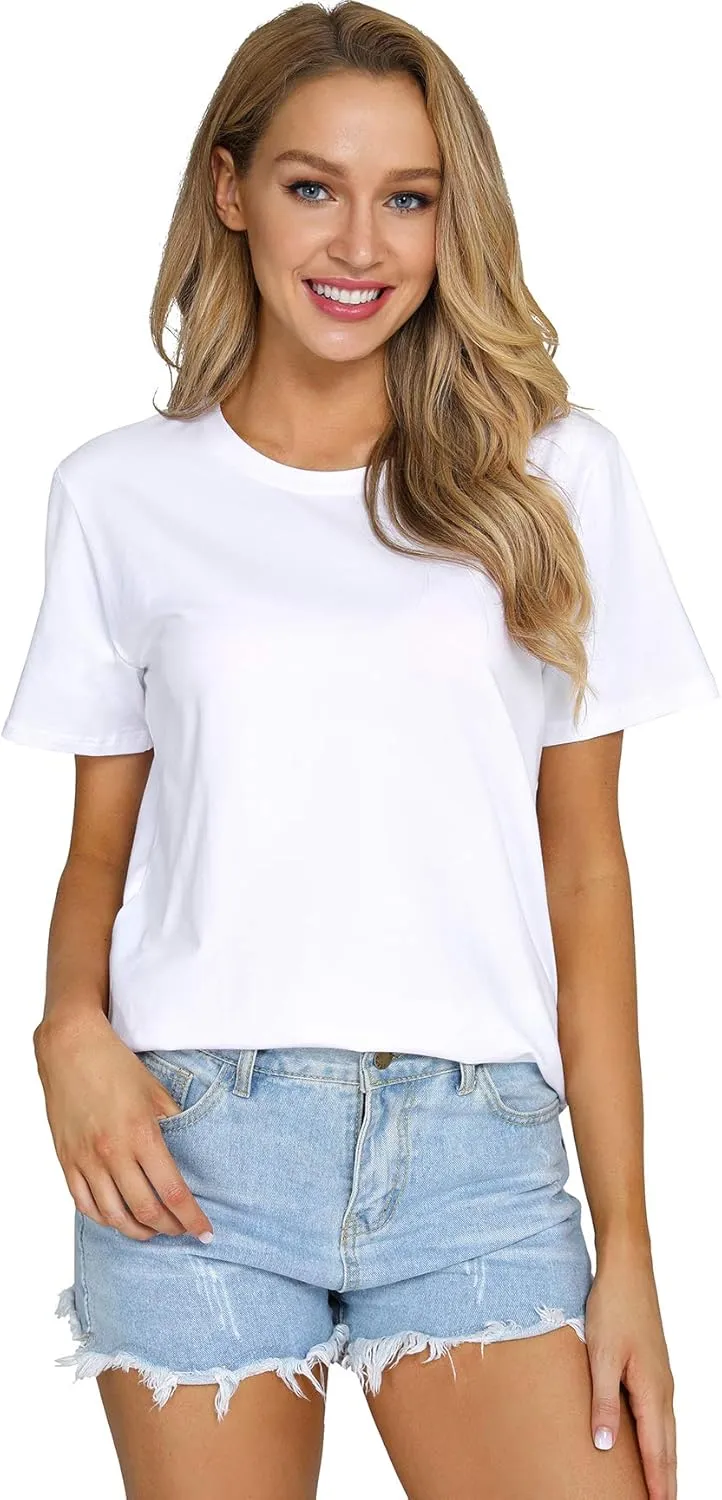 Women's Casual Loose Short Sleeve Crewneck T-Shirts Solid Color Basic Summer Tops