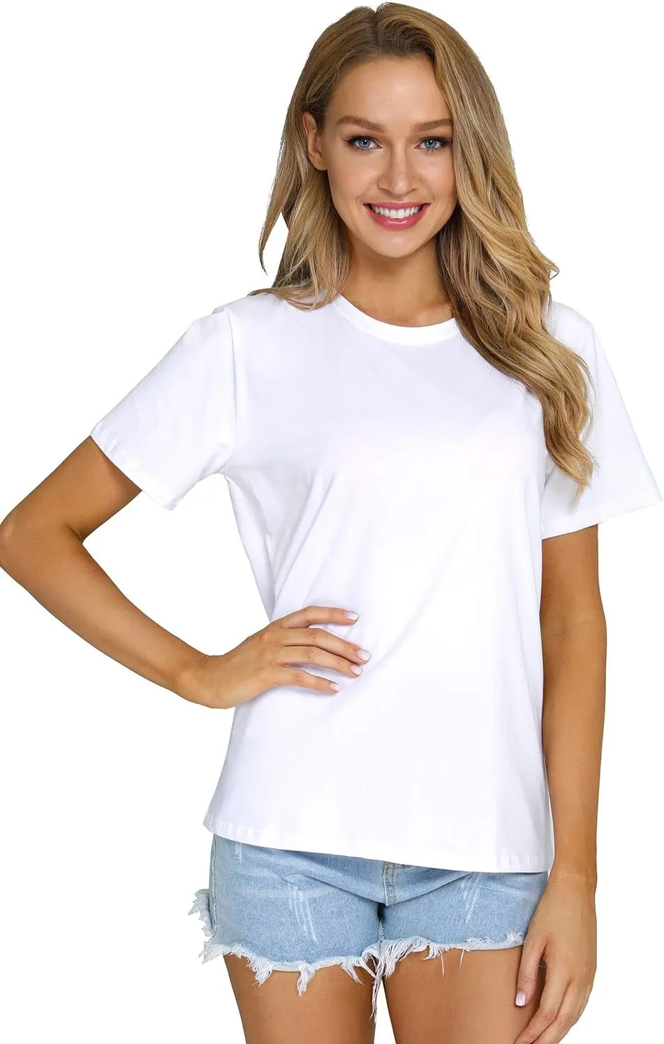 Women's Casual Loose Short Sleeve Crewneck T-Shirts Solid Color Basic Summer Tops