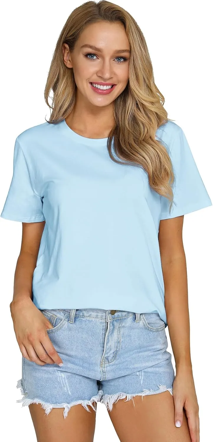 Women's Casual Loose Short Sleeve Crewneck T-Shirts Solid Color Basic Summer Tops