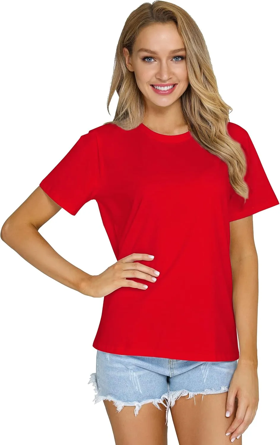 Women's Casual Loose Short Sleeve Crewneck T-Shirts Solid Color Basic Summer Tops