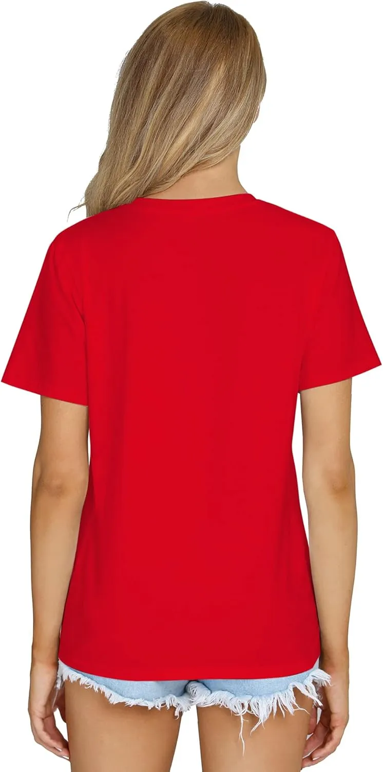 Women's Casual Loose Short Sleeve Crewneck T-Shirts Solid Color Basic Summer Tops
