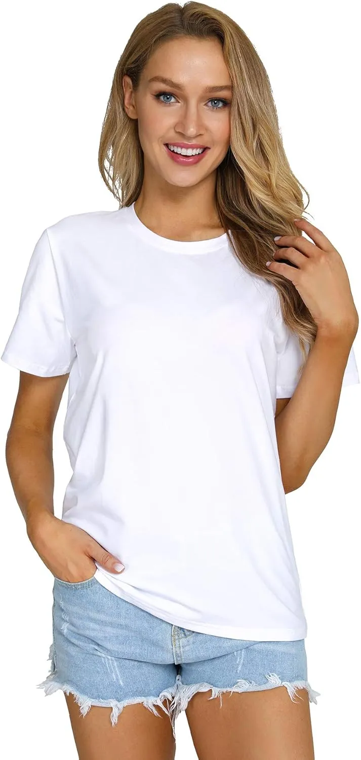 Women's Casual Loose Short Sleeve Crewneck T-Shirts Solid Color Basic Summer Tops
