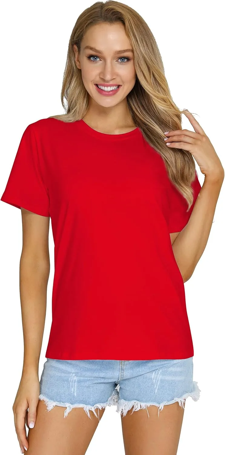 Women's Casual Loose Short Sleeve Crewneck T-Shirts Solid Color Basic Summer Tops