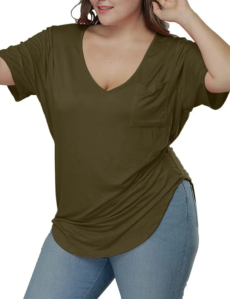 Womens Casual Scoop Collar Plus Size T Shirts Short Sleeve Loose Summer Tops Tee