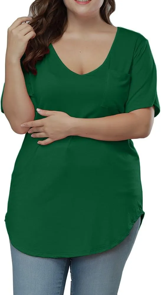 Womens Casual Scoop Collar Plus Size T Shirts Short Sleeve Loose Summer Tops Tee