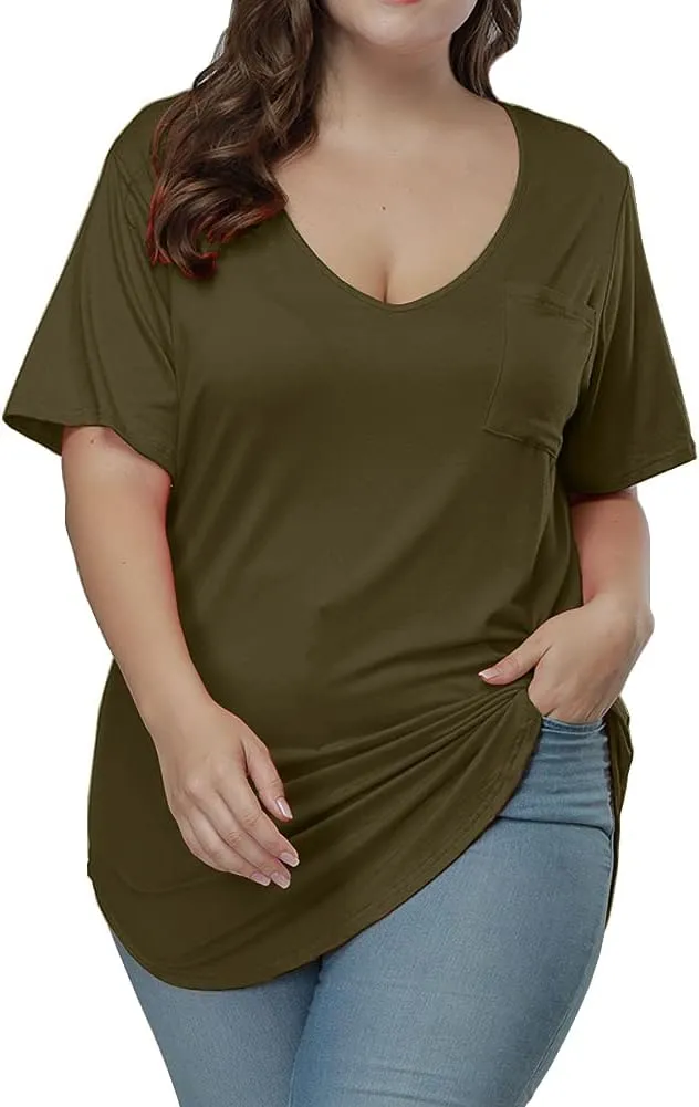 Womens Casual Scoop Collar Plus Size T Shirts Short Sleeve Loose Summer Tops Tee