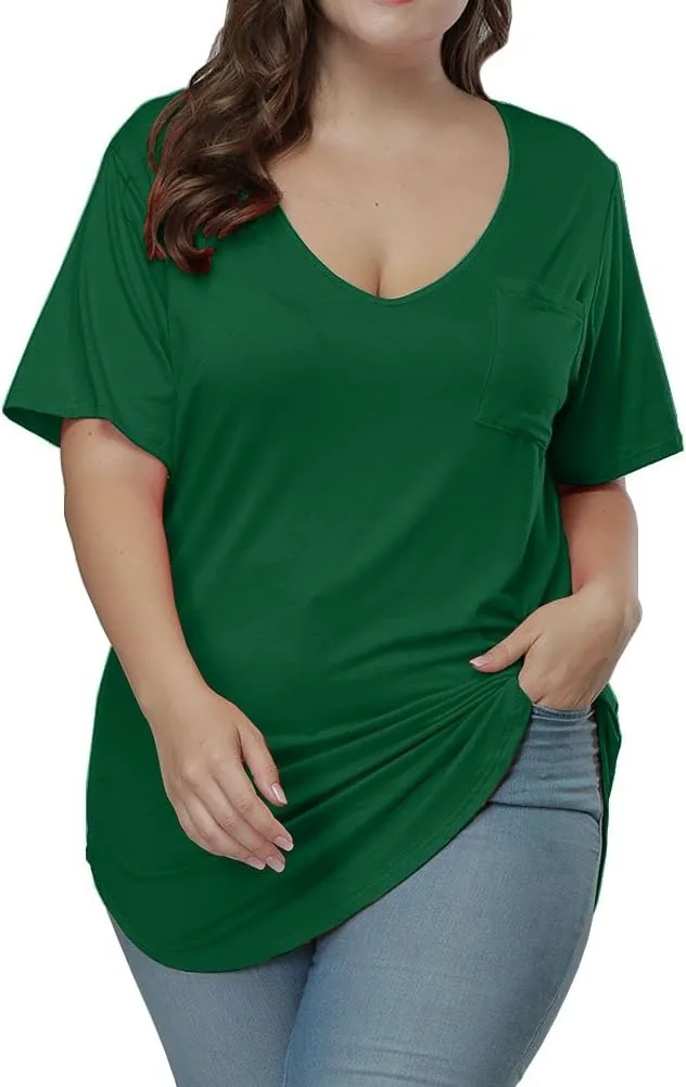 Womens Casual Scoop Collar Plus Size T Shirts Short Sleeve Loose Summer Tops Tee