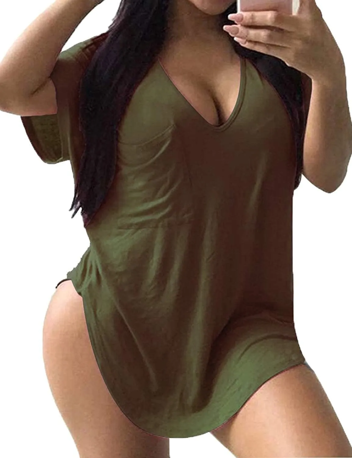 Womens Casual Scoop Collar Plus Size T Shirts Short Sleeve Loose Summer Tops Tee