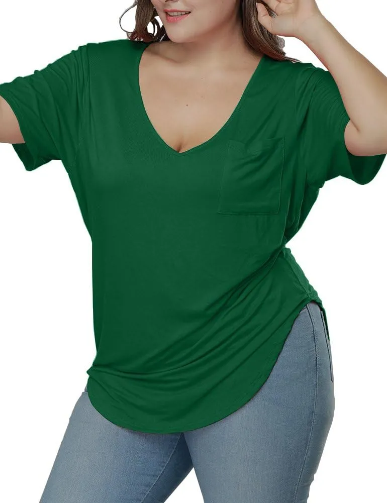Womens Casual Scoop Collar Plus Size T Shirts Short Sleeve Loose Summer Tops Tee