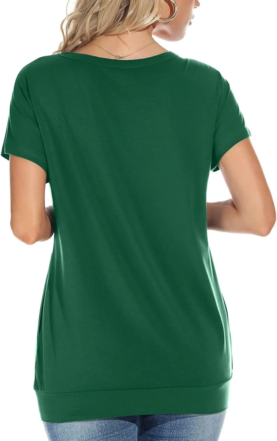 Womens Casual Summer T Shirts Crew Neck Short Sleeve Tunic Tops Loose Fit Blouses with Pockets