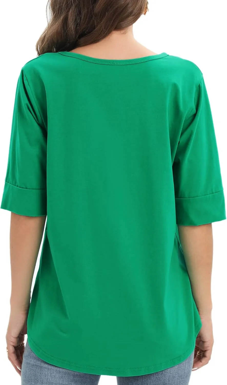 Women's Casual T Shirts Cotton Mid Sleeve Summer Basic Tunics Tee Tops Fashion