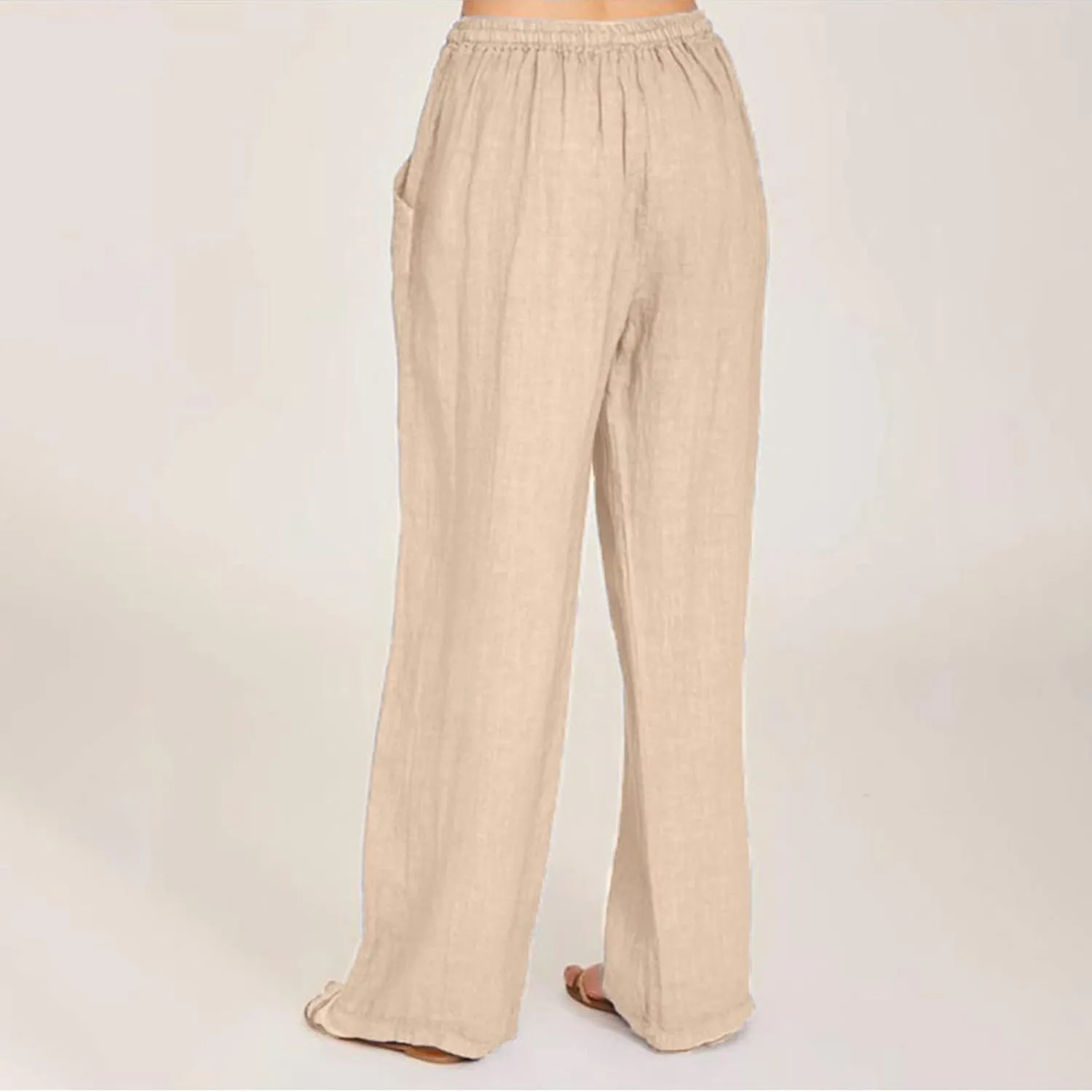 Women's Cotton Linen Summer Palazzo Pants Flowy Wide Leg Beach Trousers Wide Leg Dress Pants with Pockets