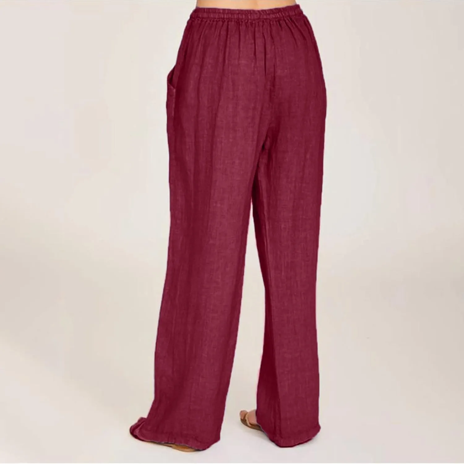 Women's Cotton Linen Summer Palazzo Pants Flowy Wide Leg Beach Trousers Wide Leg Dress Pants with Pockets