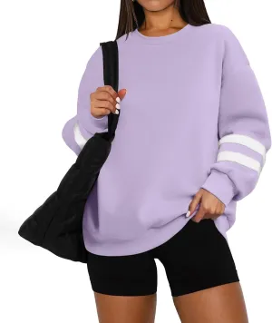 Womens Crewneck Sweatshirt Winter Fleece Plus Size Hoodie Color Block Loose Cute Sweatshirts No Hood Y2k Sweater