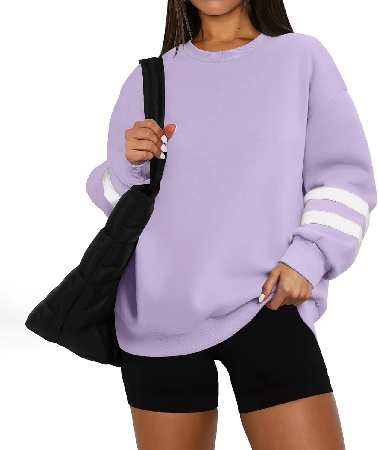 Womens Crewneck Sweatshirt Winter Fleece Plus Size Hoodie Color Block Loose Cute Sweatshirts No Hood Y2k Sweater