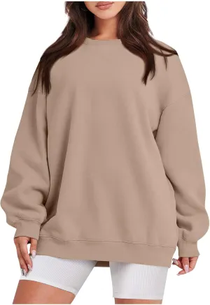 Women's Crewneck Sweatshirts 2024 Womens Fashion Long Sleeve Solid Colour Loose Fit Pullover Sweatshirt Tops