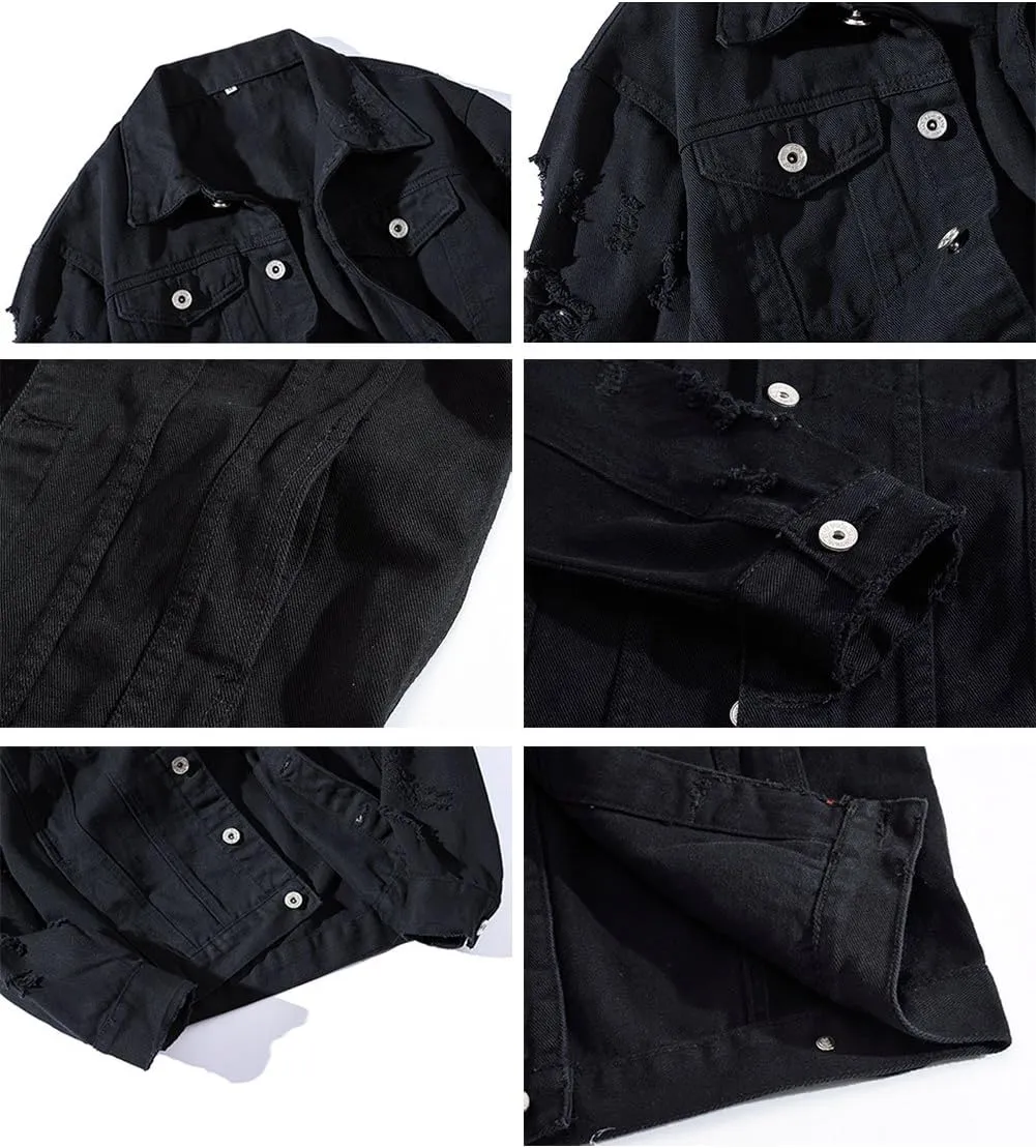 Womens Cute Solid Distressed Ripped Long Sleeve Denim Jean Jacket Coat Plus Size
