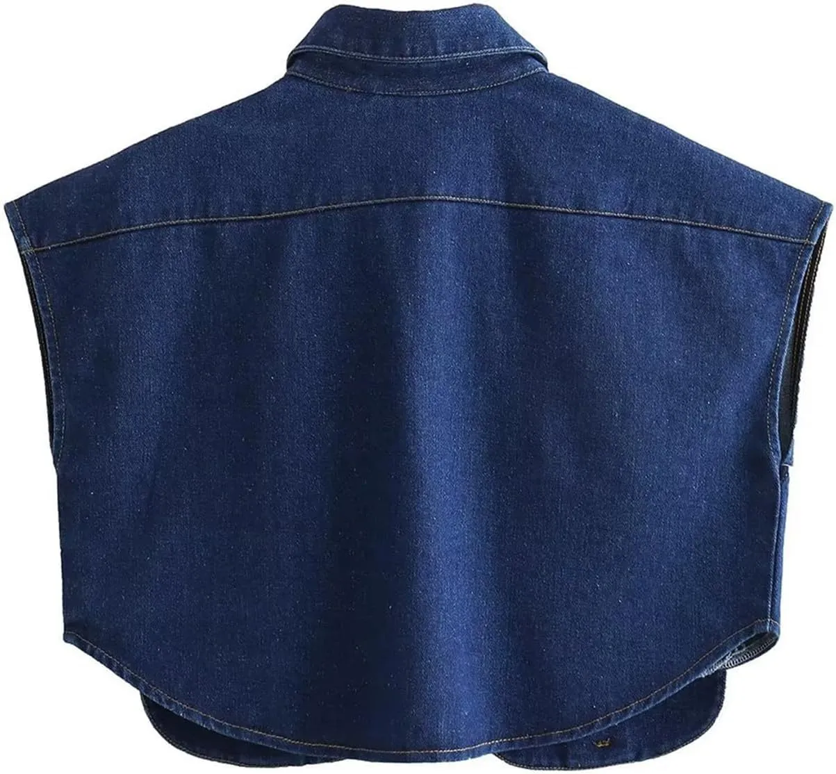 Women's Denim Cropped Jacket Summer Button Down Vest Sleeveless Going Out Tops