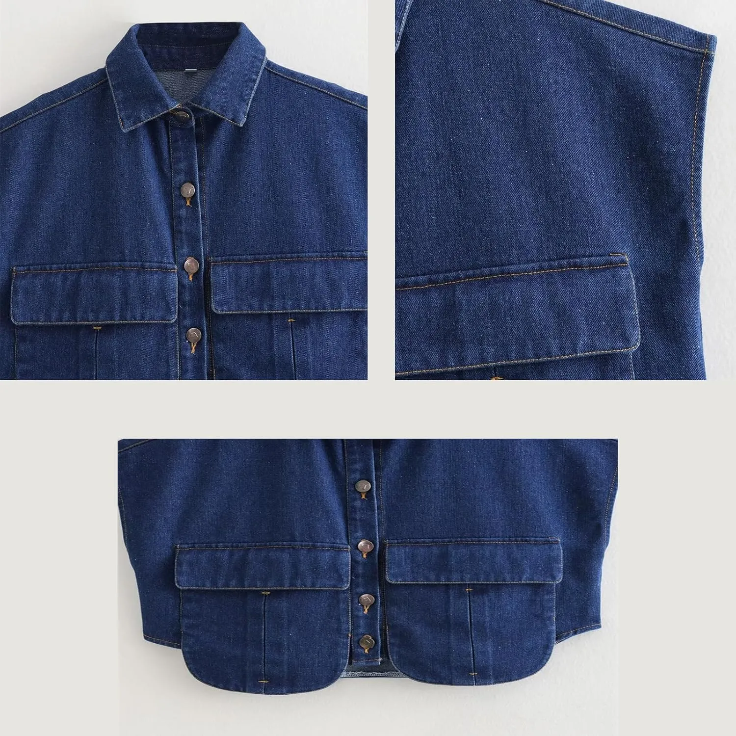 Women's Denim Cropped Jacket Summer Button Down Vest Sleeveless Going Out Tops