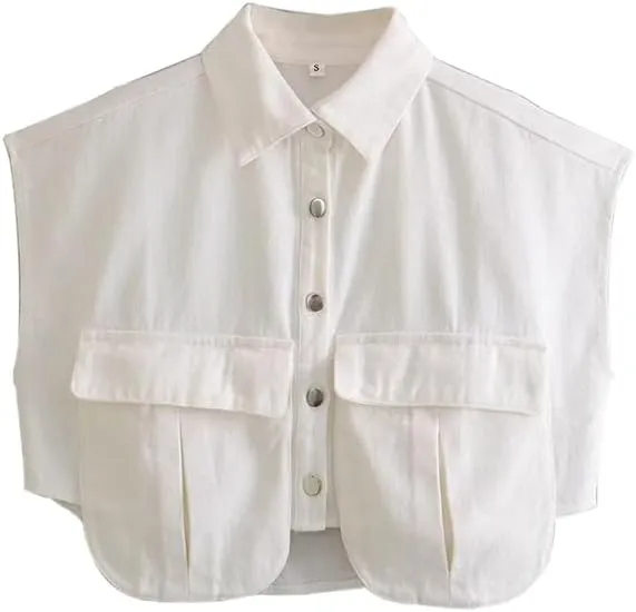 Women's Denim Cropped Jacket Summer Button Down Vest Sleeveless Going Out Tops