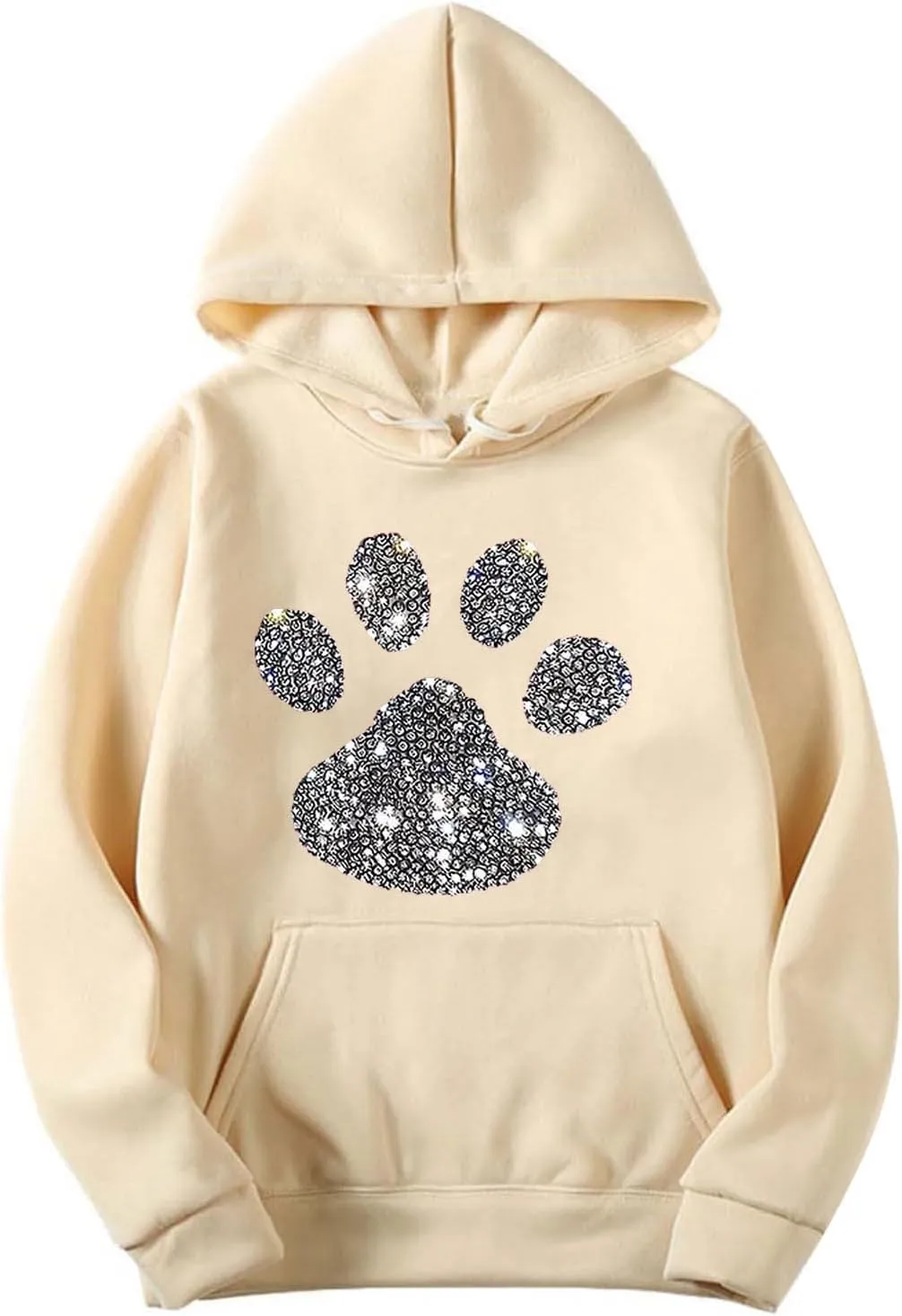 Women's Dog Paw Love Heart Rhinestone Graphic Oversized Sweatsuits Long Sleeve Hoodies Jogger Pants 2 Piece Outfits