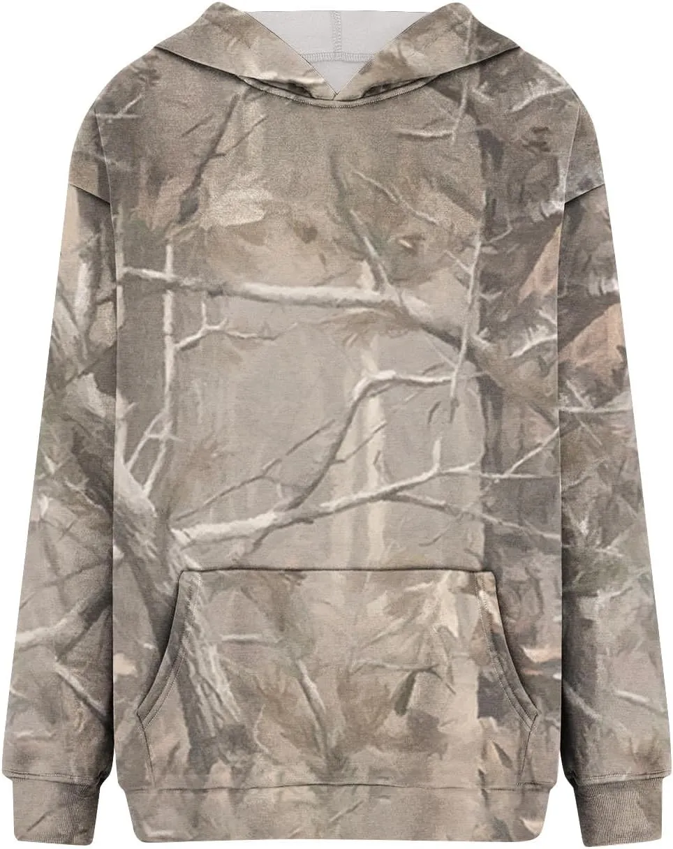 Women's Fall Outfits Camo Hoodie Maple-Leaf Print Vintage Sweatshirt Fleece Hooded Sweatshirt with Pockets