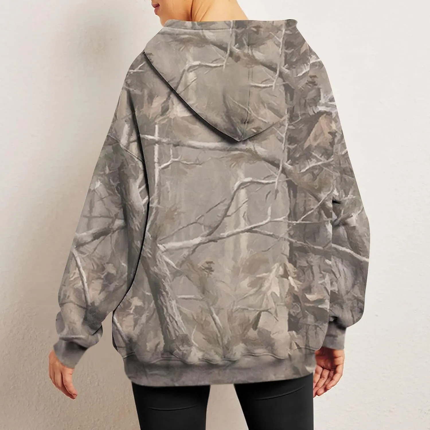 Women's Fall Outfits Camo Hoodie Maple-Leaf Print Vintage Sweatshirt Fleece Hooded Sweatshirt with Pockets