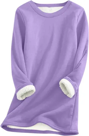 Womens Fleece Crewneck Sweatshirts Thermal Fleece Tops Round Neck Long Sleeve Pullover