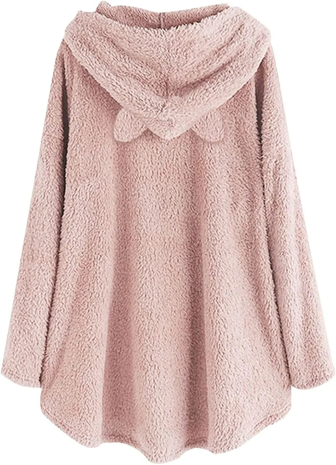 Women's Fuzzy Fleece Pullover Hoodie with Cat Ear Sherpa Oversized Hooded Sweatshirts Cute Pocket Winter Warm Coats