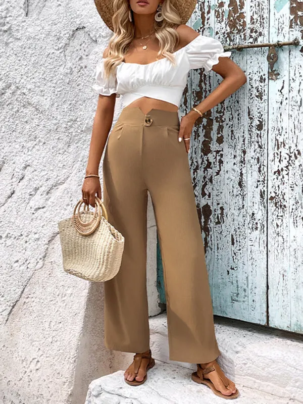 Women's High Waist Straight Leg Loose Fit Trousers