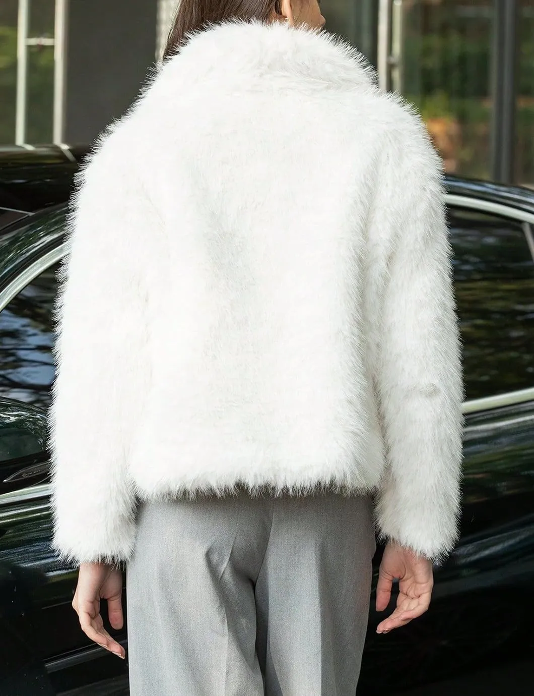Women's Lapel Faux Fur Jackets Winter Warm Long Sleeve Coats Open Front Fluffy Outerwear