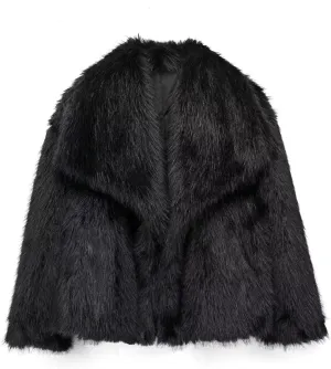 Women's Lapel Faux Fur Jackets Winter Warm Long Sleeve Coats Open Front Fluffy Outerwear