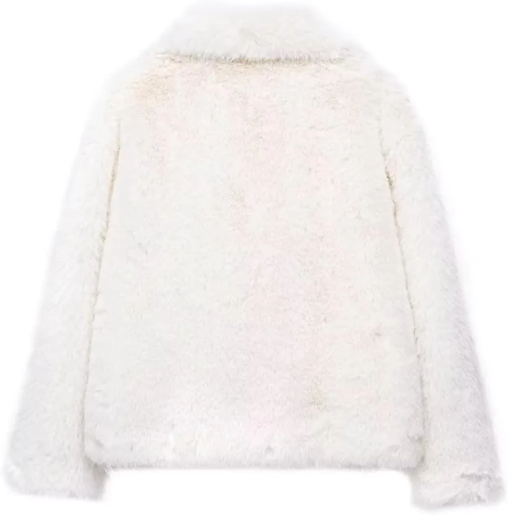 Women's Lapel Faux Fur Jackets Winter Warm Long Sleeve Coats Open Front Fluffy Outerwear