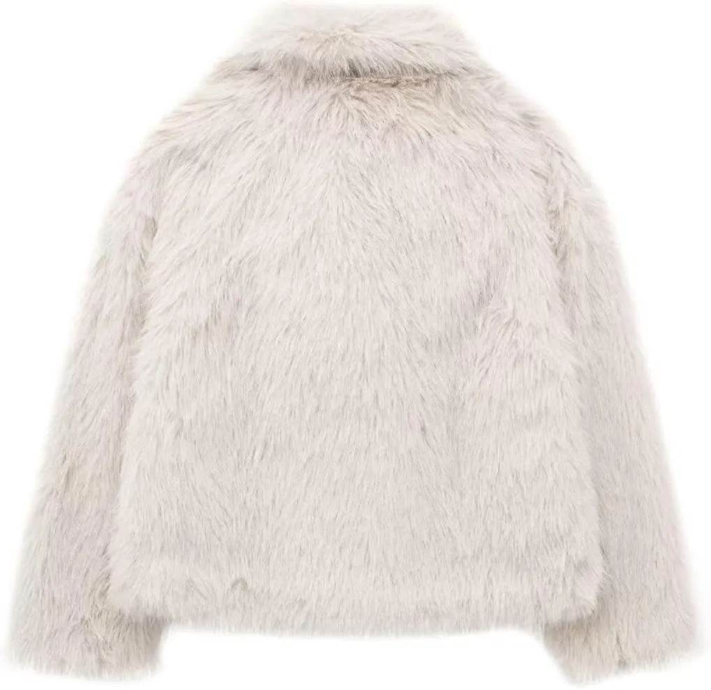Women's Lapel Faux Fur Jackets Winter Warm Long Sleeve Coats Open Front Fluffy Outerwear