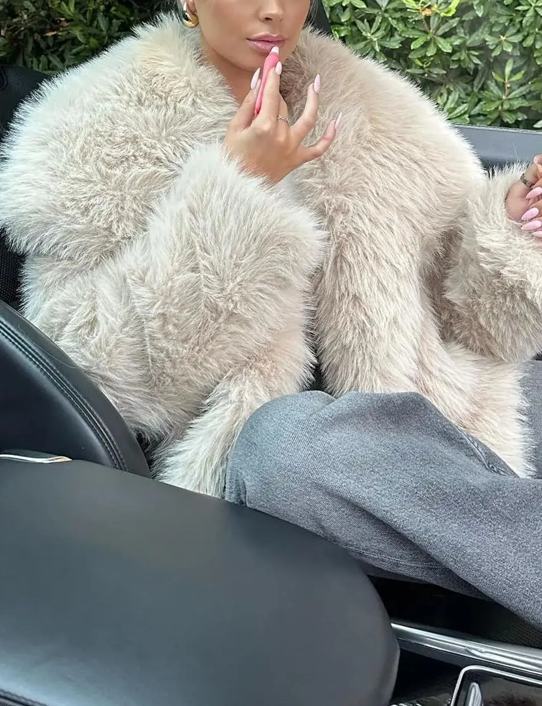 Women's Lapel Faux Fur Jackets Winter Warm Long Sleeve Coats Open Front Fluffy Outerwear