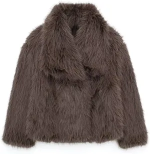 Women's Lapel Faux Fur Jackets Winter Warm Long Sleeve Coats Open Front Fluffy Outerwear