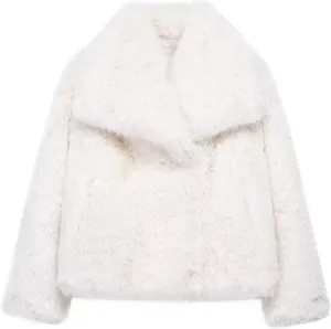 Women's Lapel Faux Fur Jackets Winter Warm Long Sleeve Coats Open Front Fluffy Outerwear