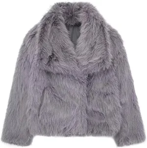 Women's Lapel Faux Fur Jackets Winter Warm Long Sleeve Coats Open Front Fluffy Outerwear