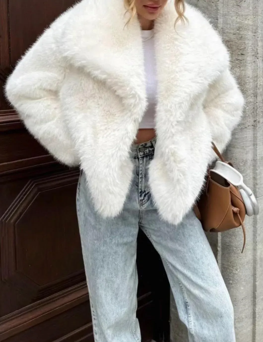 Women's Lapel Faux Fur Jackets Winter Warm Long Sleeve Coats Open Front Fluffy Outerwear
