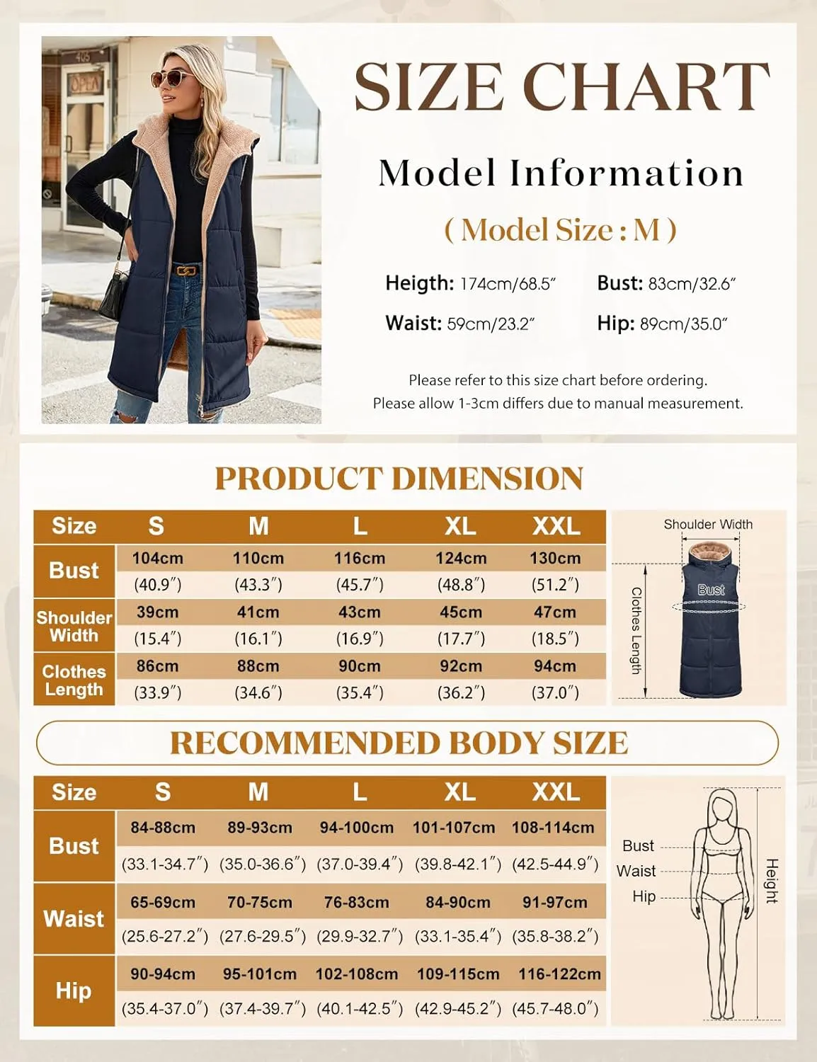 Womens Long Puffer Vest Fall Sleeveless Fleece Vest Reversible Vests Zip Up Winter Coat Fleece Jacket Long Hoodie